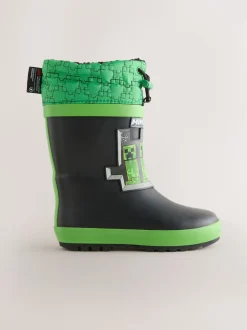 Next Noir/Vert - Bottes de pluie Minecraft à doublure chaude Clearance