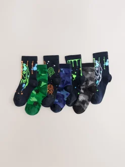 Next - Paquet de chaussettes en coton riche 7 Noir/Vert Drippy Gamer