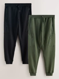Next Noir/vert kaki - Lot de 2 joggings cargos coupe ajustée à dos brosse utilitaire Best