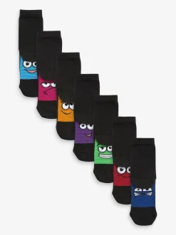 Next - Paquet de chaussettes en coton riche 7 Noir/visages lumineux Hot