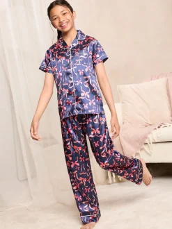 Lipsy Nœud bleu marine - Satin Ensemble Chemises et pyjamas à longues jambes (5-16ans) Sale