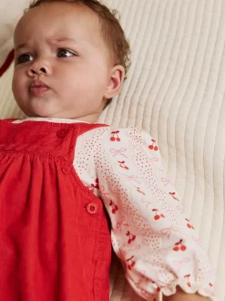 Next - Ensemble body et collants à manches longues en velours côtelé pour bébé (0mois-2ans) Nœud rouge Discount