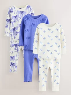 Next - Lot de 3 pyjamas Snuggle (9mois-12ans) Nœuds bleus New