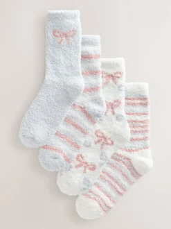 Next Nœuds rose/gris - Lot de 4 paires de chaussettes douillettes