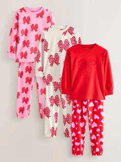 Next nœuds/coeurs rouges - Lot de 3Joggings pyjama (3-16ans) New