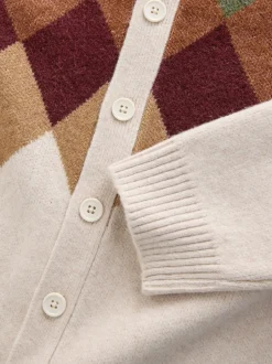 Next Oatmeal Multi - Cardigan Argyle coupe décontractée en laine Best