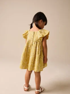 Next Ocre jaune brodé - Robe à manches d'ange (3mths-8yrs) Sale