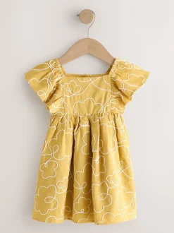 Next Ocre jaune brodé - Robe à manches d'ange (3mths-8yrs) Sale