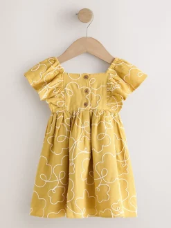 Next Ocre jaune brodé - Robe à manches d'ange (3mths-8yrs) Sale