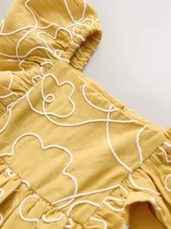 Next Ocre jaune brodé - Robe à manches d'ange (3mths-8yrs) Sale