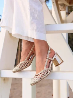 Linzi Or - Sandales Sandria tissées à la main à bride arrière Discount