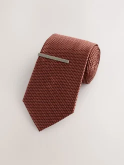 Next - Cravate texturée avec pince à cravate Orange Online
