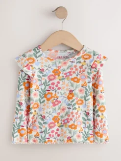 Next Orange à petites fleurs - Haut côtelé à volants et manches longues (3mois à7ans) Discount