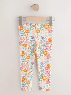 Next Orange à petites fleurs - Leggings côtelés (3mois-7ans)