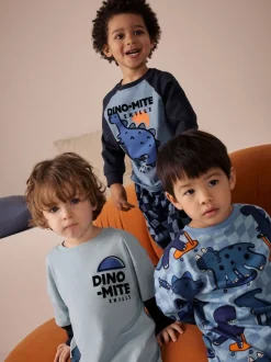 Next - Lot de 3 pyjamas oversize (9mois-10ans) Orange/Dinosaur marine Hot
