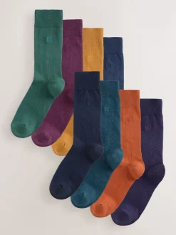 Next Orange/vert/bleu - Lot de 8 - Chaussettes fraîches brodées durables Best
