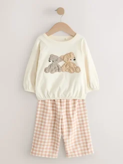 Next Ours Aspen écru/marron - Ensemble pyjama sweat-shirt avec bas tissé (9mois10ans) Best