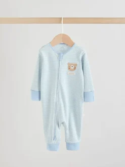Next Ours bleu - Combinaisons de nuit à fermeture éclair pour bébés 3 Pack (0mths-3yrs) Online
