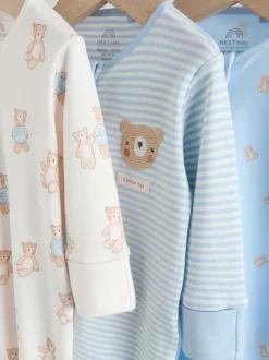 Next Ours bleu - Combinaisons de nuit à fermeture éclair pour bébés 3 Pack (0mths-3yrs) Online