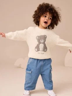 Next - Pull tricoté (3mths-7yrs) ours Crème Sale