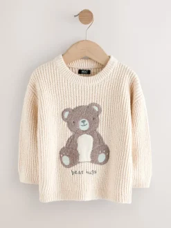 Next - Pull tricoté (3mths-7yrs) ours Crème Sale