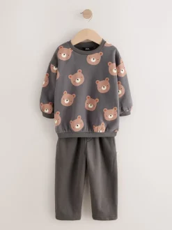 Next - Ensemble Sweatshirt et Joggers Rayure (3mths-7yrs) Ours gris anthracite partout