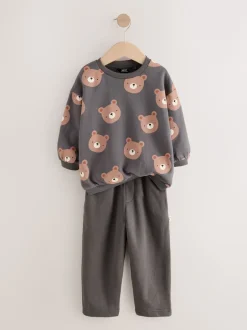 Next - Ensemble Sweatshirt et Joggers Rayure (3mths-7yrs) Ours gris anthracite partout