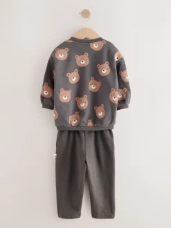 Next - Ensemble Sweatshirt et Joggers Rayure (3mths-7yrs) Ours gris anthracite partout