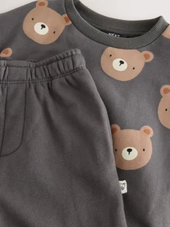 Next - Ensemble Sweatshirt et Joggers Rayure (3mths-7yrs) Ours gris anthracite partout