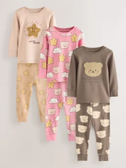 Next Ours marron/étoile - Lot de 3 pyjamas Snuggle (9mois-9ans)