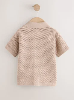 Next Palmiers neutres - Polo texturé en maille à manches courtes avec col révéré (3mois7ans) Sale