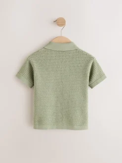 Next palmiers Vert - Polo texturé en maille à manches courtes avec col révéré (3mois7ans) Discount