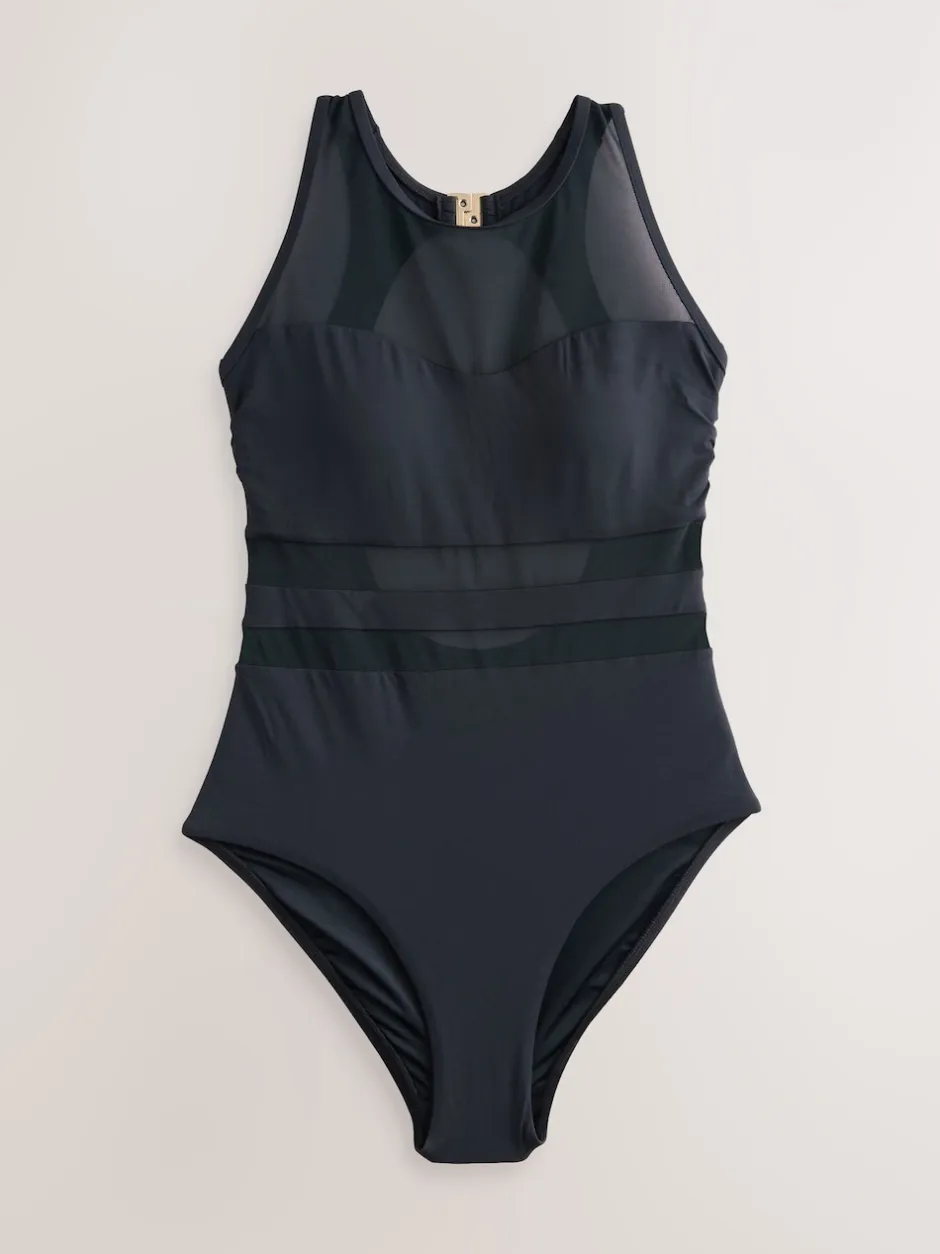 Next Panneau en maille noire - Maillot de bain gainant Tummy à col montant Online