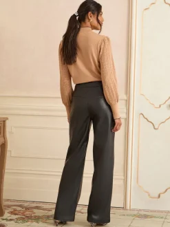 Love & Roses Pantalon large en similicuir à boutons Outlet