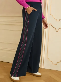 Love & Roses Pantalons à jambe large à rayure latérale contrastante New