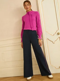 Love & Roses Pantalons à jambe large à rayure latérale contrastante New