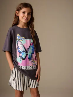 Next Papillon gris anthracite - T-shirt oversize à sequins (3-16ans) New