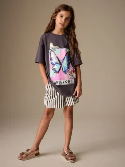 Next Papillon gris anthracite - T-shirt oversize à sequins (3-16ans) New