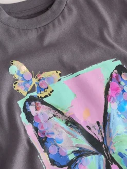 Next Papillon gris anthracite - T-shirt oversize à sequins (3-16ans) New