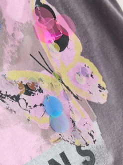 Next Papillon gris anthracite - T-shirt oversize à sequins (3-16ans) New