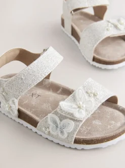 Next papillon pailleté Blanc - Sandales à fermeture tactile avec assise en liège Outlet