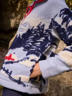 Next - Polaire douce en polaire en peau de mouton à col zippé Paysage d’hiver bleu à imprimé graphique New