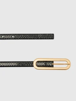 Reiss Peau de serpent noire - Ceinture fine en cuir avec boucle allongée Chaya Outlet