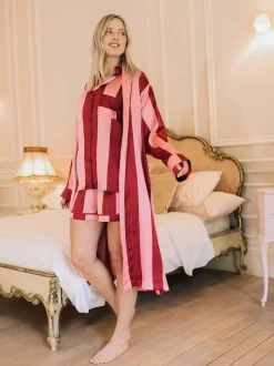 Their Nibs Peignoir grand-père en satin à rayures framboise Your Nibs Hot