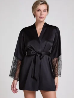 Hunkemoller Peignoir kimono en satin noir Outlet