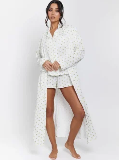 Loungeable Peignoir gaufré 100% coton imprimé citron