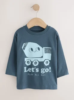 Next - Lot de 3 t-shirts imprimés graphiques à manches longues (3mois-7ans) Pelleteuse bleue New