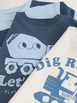 Next - Lot de 3 t-shirts imprimés graphiques à manches longues (3mois-7ans) Pelleteuse bleue New