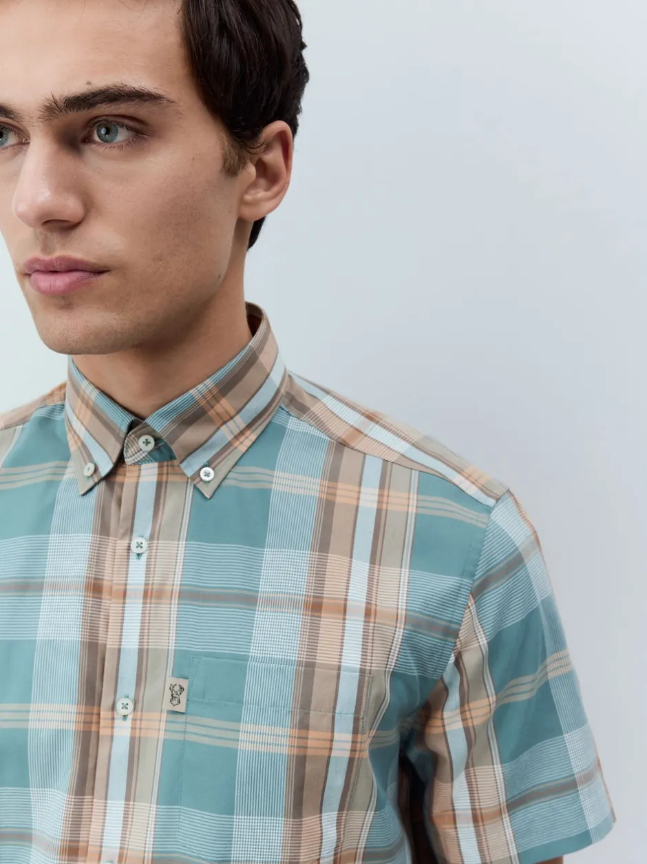 Next Petrol Bleu/Neutre Madras Carreaux - Chemise Oxford coupe classique repassage facile à manches courtes Online