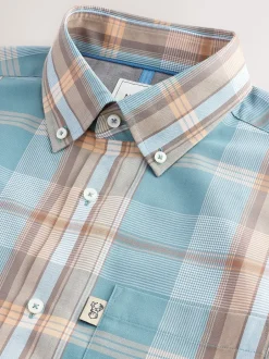 Next Petrol Bleu/Neutre Madras Carreaux - Chemise Oxford coupe classique repassage facile à manches courtes Online
